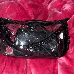 Steve Madden Black Transparent Quilted Shoulder Bag